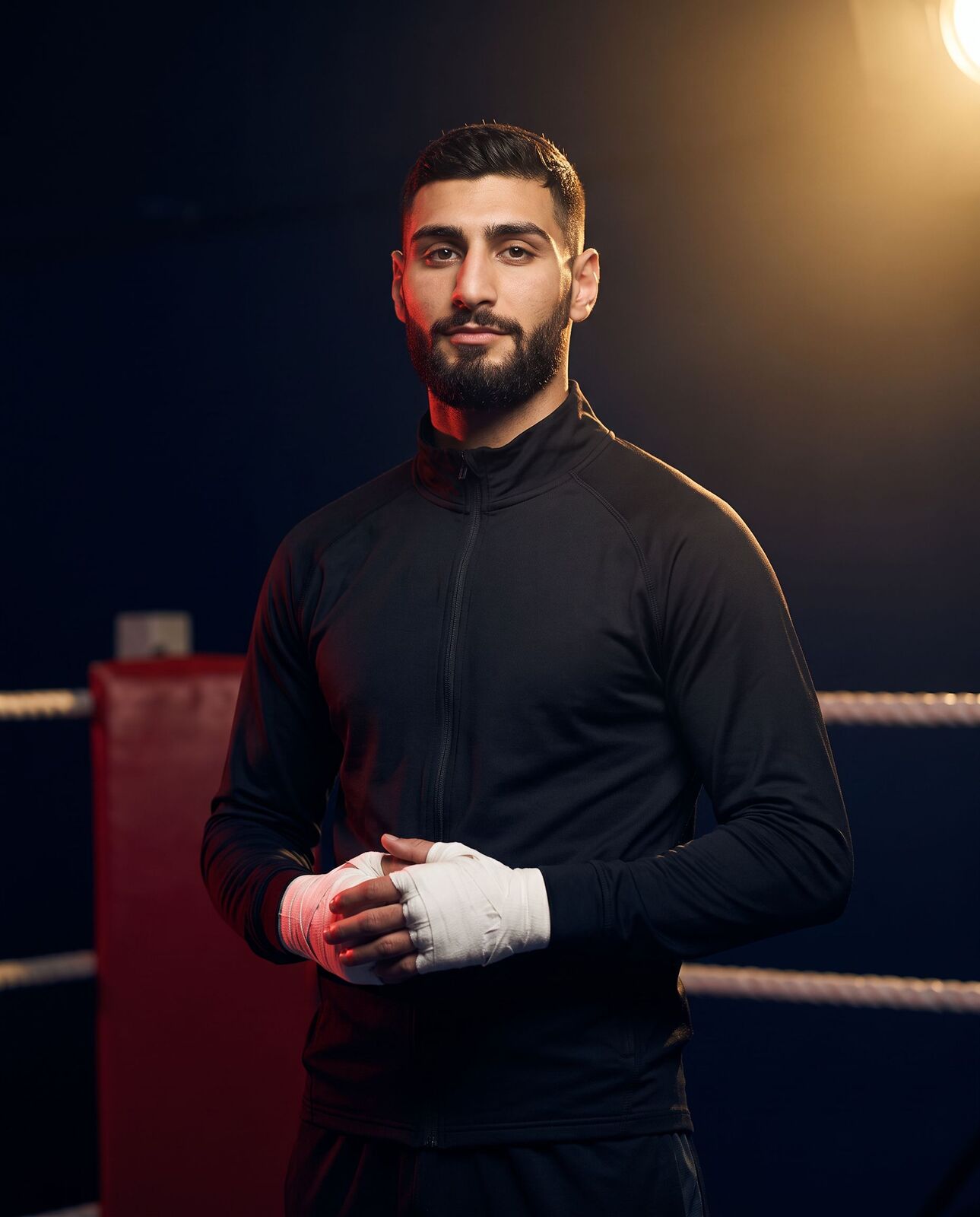 Serhat Parlak mit Boxbandagen im Ringlicht